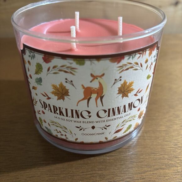 GooseCreek Sparkling Cinnamon 14.5 Oz  3 Wick Soy Candle Essential Oils Retired - Picture 1 of 4